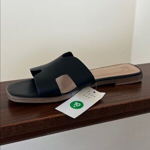 Women's Nina Slide Sandals - A New Day Black Slip-On Open Toe, Faux Leather.